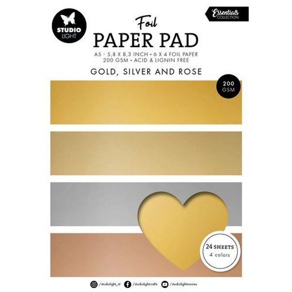 Studio Light Essentials Foil Paper Pad A5 Gold, Silver & Rose